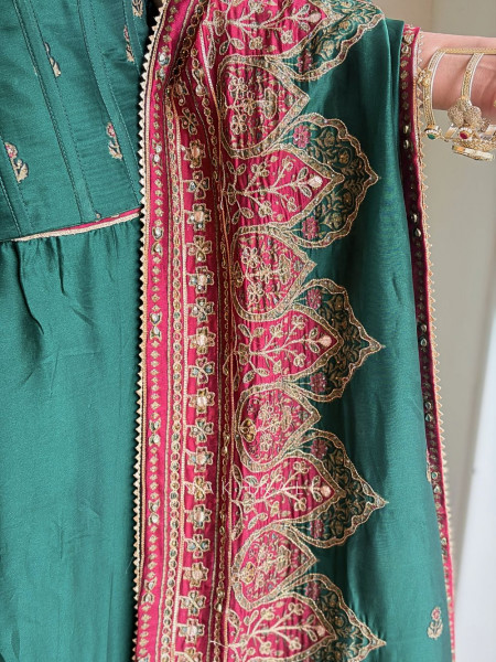 Nirel Green Corset Lehenga with Embroidery and Sequin Work