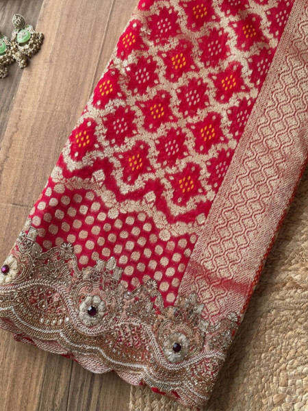 Bipolar Red Banarasi Silk Brocade Saree