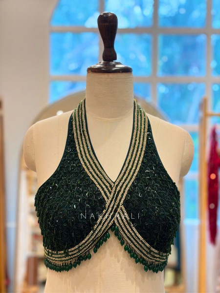 Zerina Emerald Drape Saree with Sequin Bead Blouse