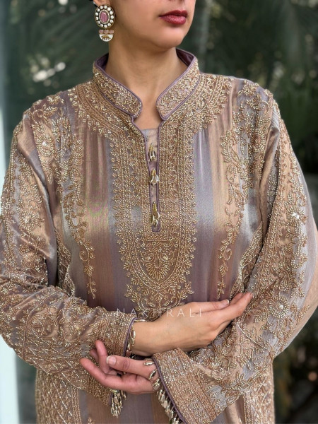 Zariya Lavender Suit Set with Cut Dana and Zari Work