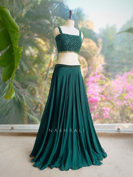 Kaira Green Indo-Western Lehenga Set with Cut Dana & Sequin Work