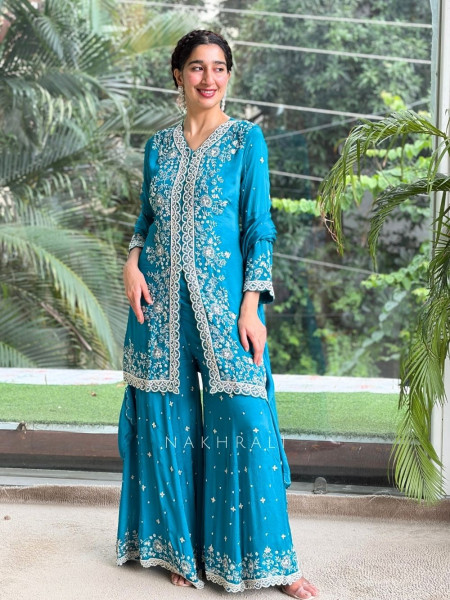 Glacier Bloom Rama Plazzo Suit Set