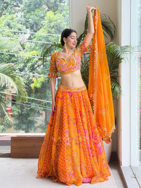 Gulbahar  Mustard Mirror Work Lehenga Set