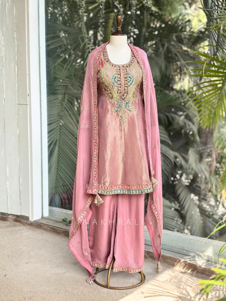 Image of Rivaya Pink Zari Gota Patti Kurta Palazzo Set