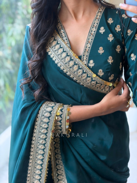 Thalassa Coin Green Chinon Georgette Saree