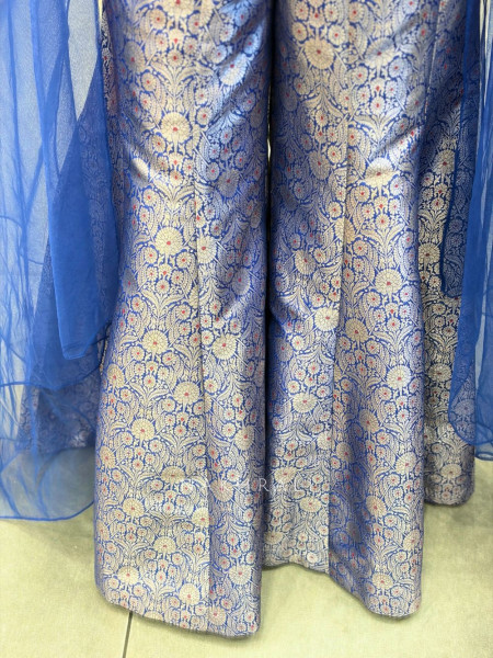 Zarelle Blue Brocade Indo-Western Corset Set with Cape Dupatta