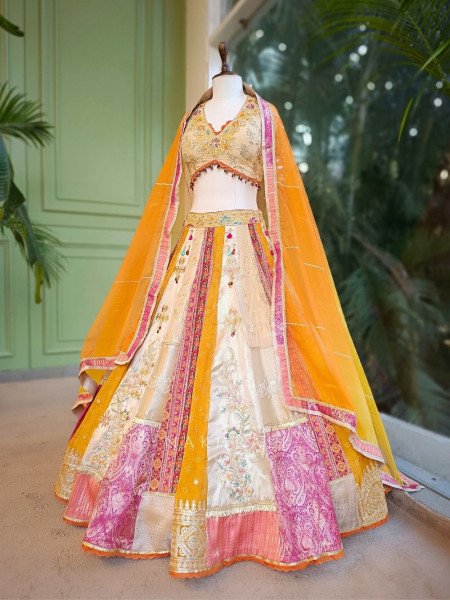 Rivara Cream Lehenga Set with Intricate Hand Embellishment