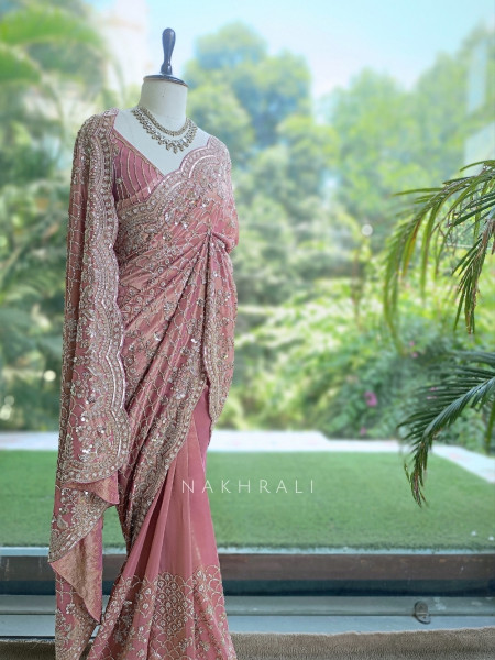 Celestine Pink  Tissue Silk Saree with Running Blouse Piece