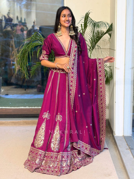 Medallion Magenta Art Silk Lehenga Set