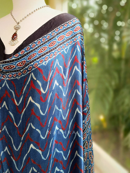 Elowen Blue Modal Silk Dupatta with Ajrakh Print