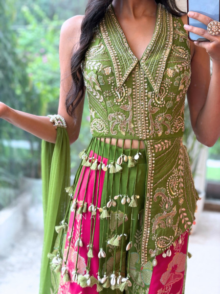 Urban Green Banarasi Silk Brocade Indo-Western Palazzo