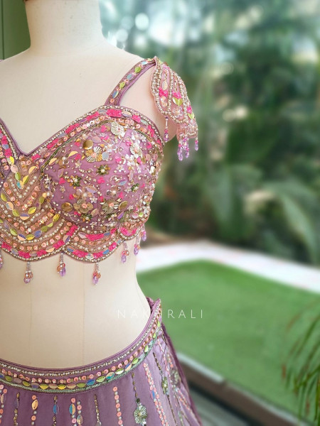 Solaris Petal Purple Satin Silk & Soft Net Lehenga