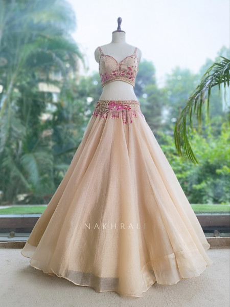 lily Golden Tissue Organza Lehenga Set With Jacket