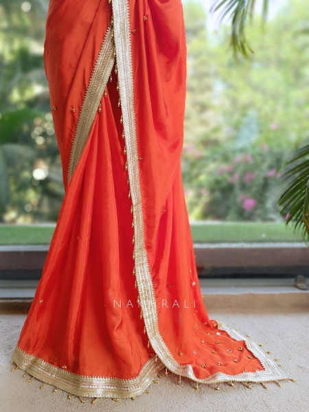 Rati Orange Saree with Gota Patti Border & Multicolor Embroidered Readymade Blouse