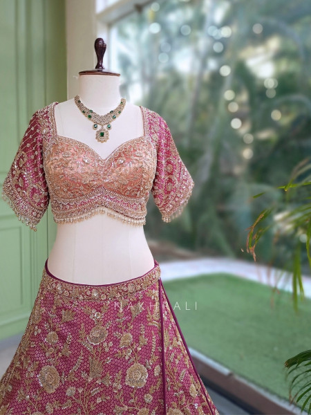 Mist Wine Gajji Silk Lehenga Set