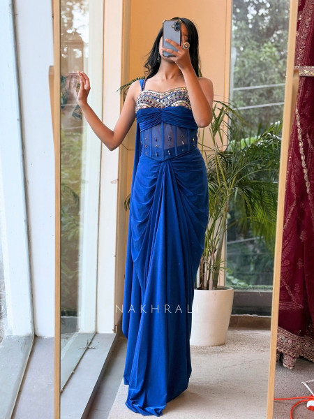 Elektra Blue Draped Illusion Crop Top skirt