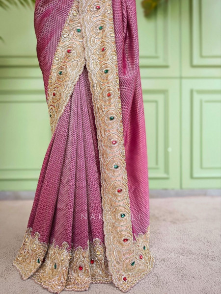 Sameera  Wine Saree Zardozi Border Work