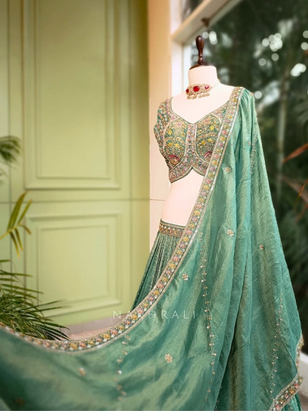 Emerald Glow Green Lehenga with Zardozi Embroidery