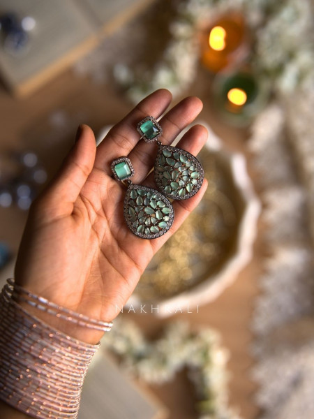 Zyara Sea Green Teardrop Stone Earrings