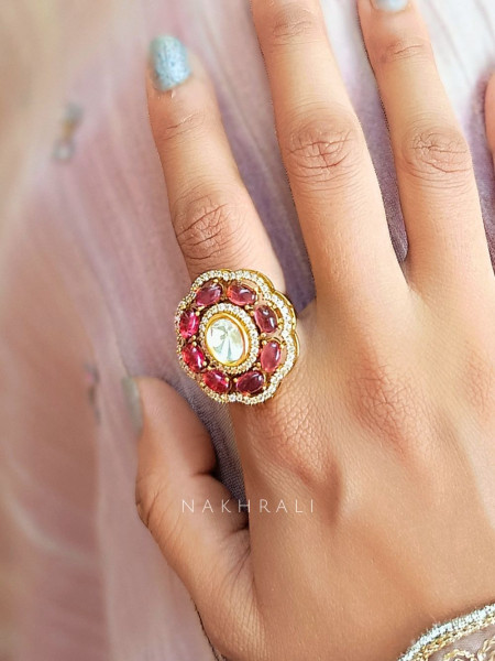 Radiant Ruby Floral Adjustable Ring