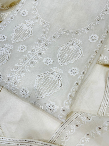 Alabaster Aura Off White Organza Suit Set