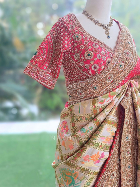 Vasantha Patola Fusion Red Saree with Readymade Blouse