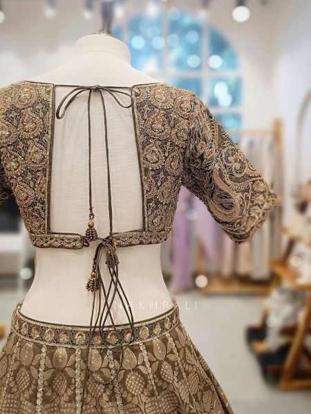 Sunheri Saaz Sage Bridal Lehenga with Beads and Sequin Embroidery