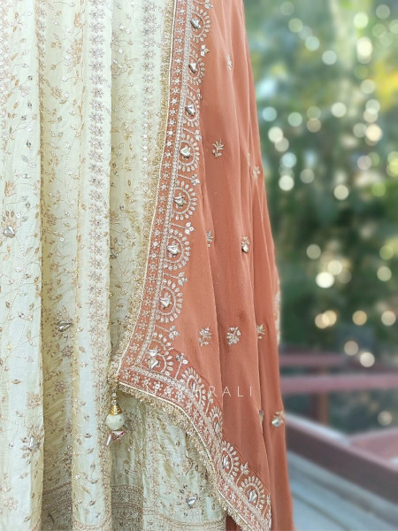 Noorin Cream Anarkali Set with Sequin & Thread Embroidery