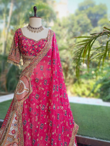 Malika Pink & White Modal Silk & Gaji Silk Lehenga