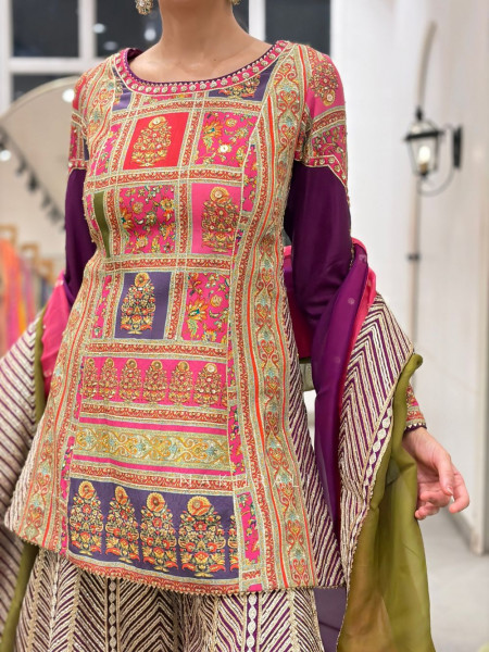 Purple Plumage Silk Sharara Suit Set