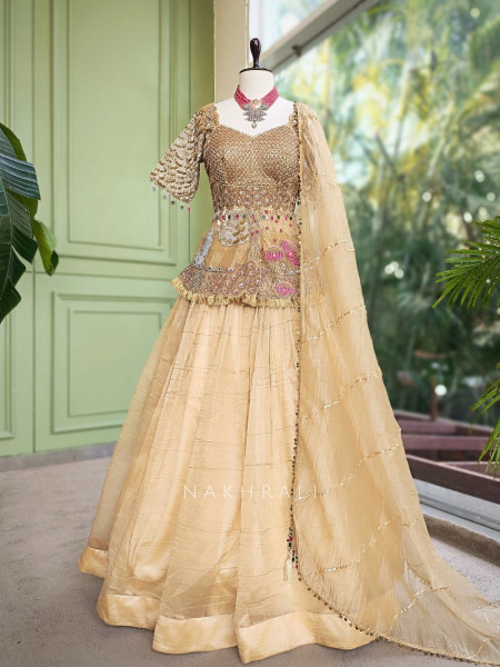 Kanisha Golden Indo-Western Lehenga Set with Embroidered Peplum