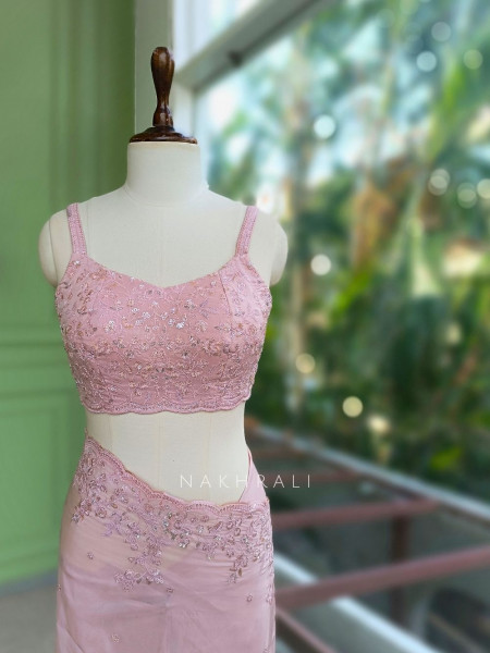 Mira Blossom Pink Saree With Sequin Embroidery
