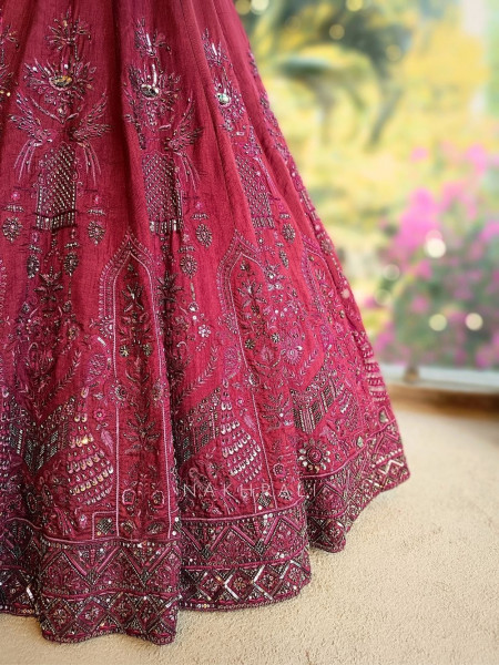 Siyana Maroon Heirloom Narrative Lehenga