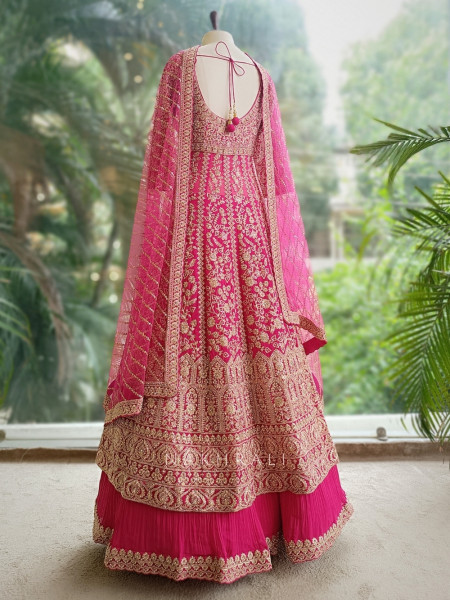 Noorvi Magenta Lehenga with Zari & Mirror Work