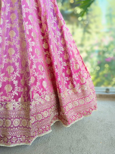 Rani Gulmohar Multicolor Brocade Lehenga with Zari Sequin Work