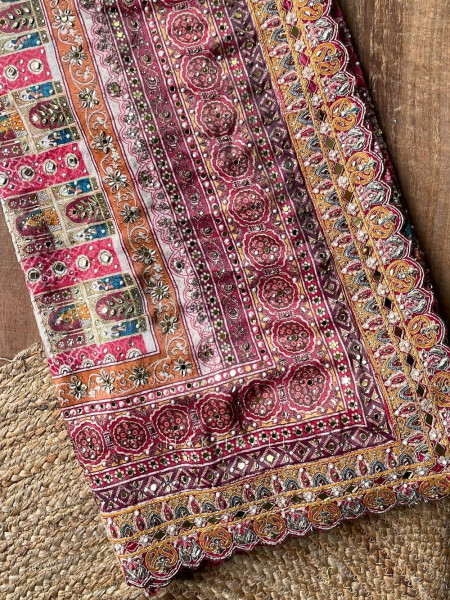 Khwaab Magenta Printed Saree with Sequin Work