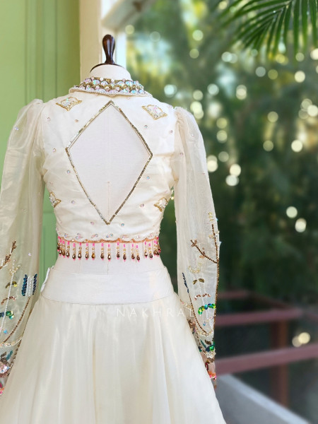 Aveline Ivory Indo Western Lehenga with Multicolor Thread, Sequin and Bead Embroidery
