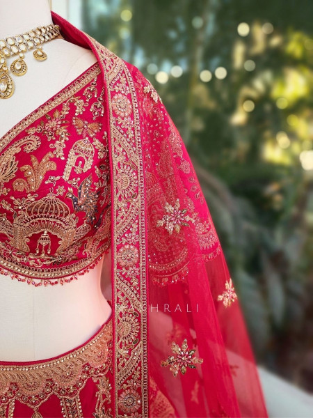 Rivana Red Bridal Lehenga with Intricate All-Over Embroidery