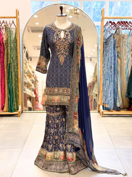Noor-e-Falak Blue Gharara Set with Embroidery
