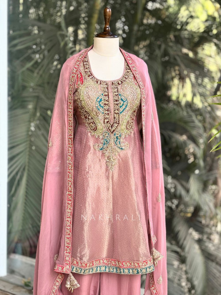 Rivaya Pink Zari Gota Patti Kurta Palazzo Set