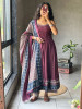 Miraya Wine Cotton Suit Set with Printed Border Detail