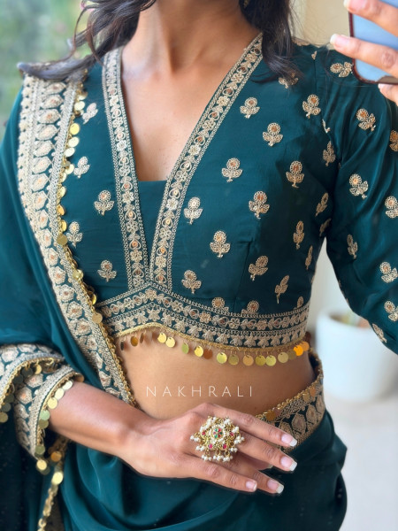 Thalassa Coin Green Chinon Georgette Saree