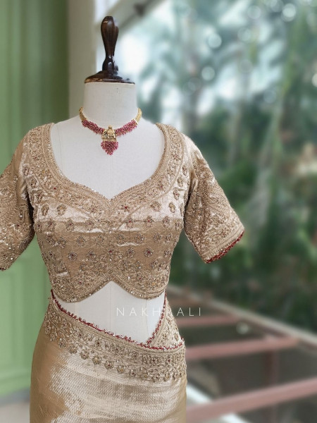 Gilded Noor Golden Premium Tissue Silk Blend Saree With Readymade Blouse