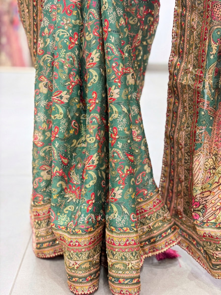 Talia Teal Green Chinon Crepe Silk Blend Saree