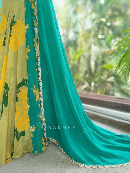 Harit Multicolour Indo Western Lehenga Set with Embroidered Blouse & Printed Skirt