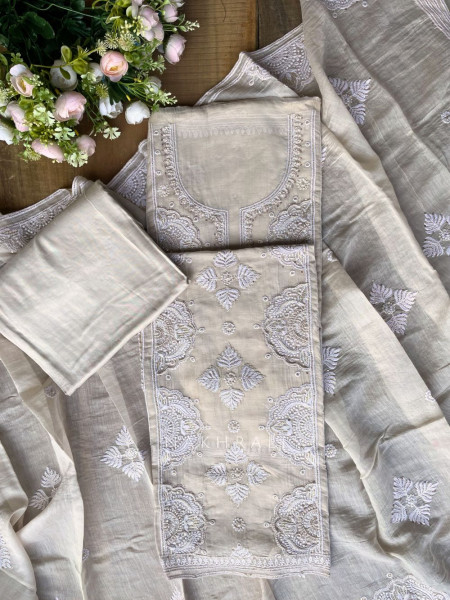 Mridula Brown Dress Material with Hand Cut Dana Detailing