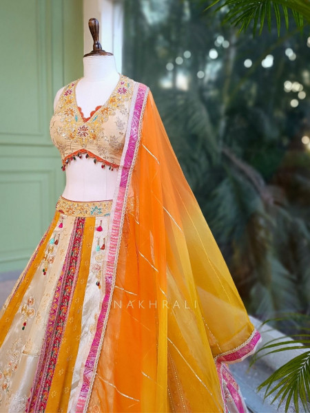 Rivara Cream Lehenga Set with Intricate Hand Embellishment