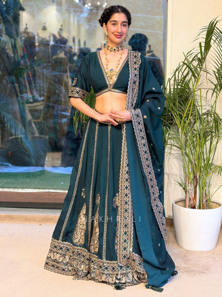 Medallion Green Art Silk Lehenga Set