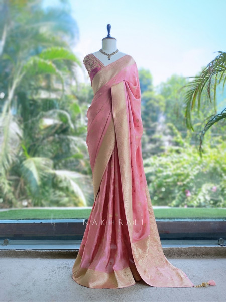 Solmira Pink Tissue Silk Saree with Running Blouse Piece