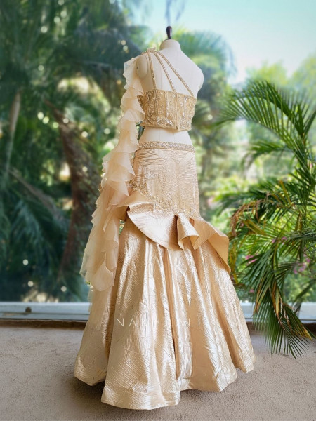 Elira Cream Indo-Western Lehenga Set with Detailed Embroidery